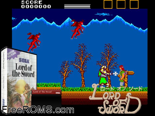 Lord of the Sword Sega Master System game showing 3D box cover and gameplay screenshot