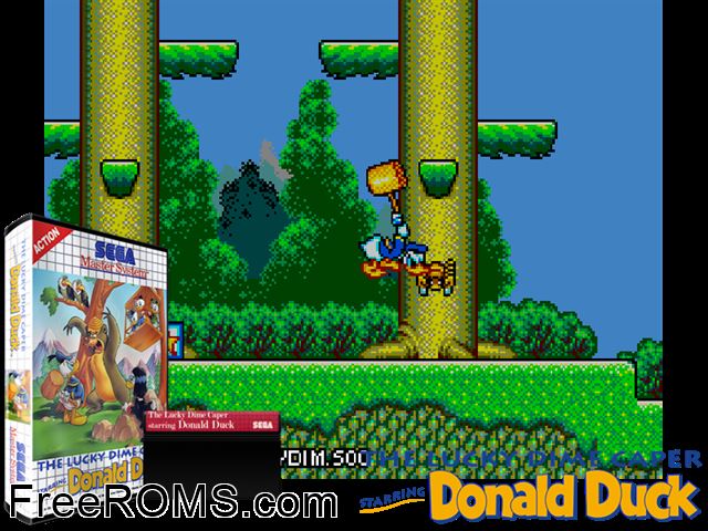 Lucky Dime Caper Sega Master System game showing 3D box cover and gameplay screenshot