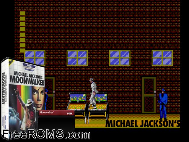 Michael Jackson's Moonwalker Sega Master System game showing 3D box cover and gameplay screenshot