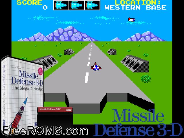 Missile Defense 3D Sega Master System game showing 3D box cover and gameplay screenshot