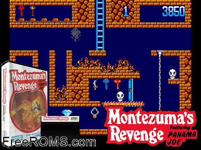 Montezuma's Revenge Sega Master System game showing 3D box cover and gameplay screenshot