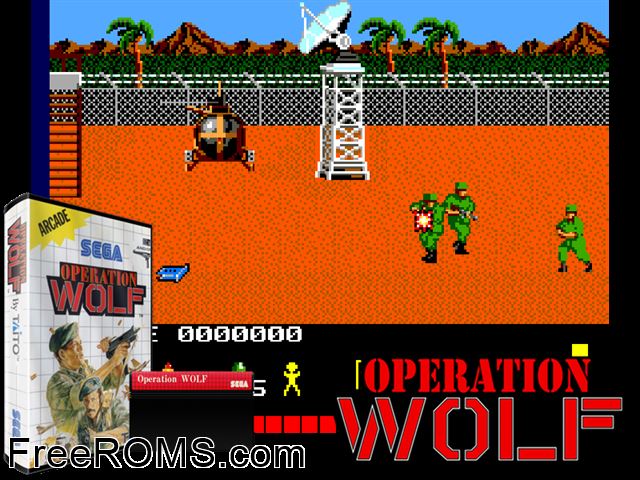 Operation Wolf Sega Master System game showing 3D box cover and gameplay screenshot