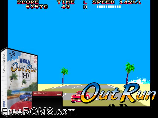 Out Run 3D Sega Master System game showing 3D box cover and gameplay screenshot