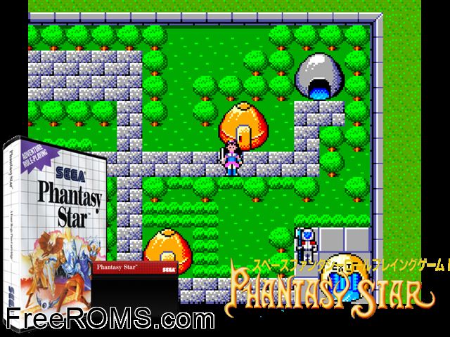 Phantasy Star Sega Master System game showing 3D box cover and gameplay screenshot