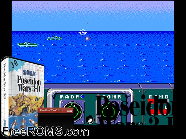 Poseidon Wars 3D Sega Master System game showing 3D box cover and gameplay screenshot