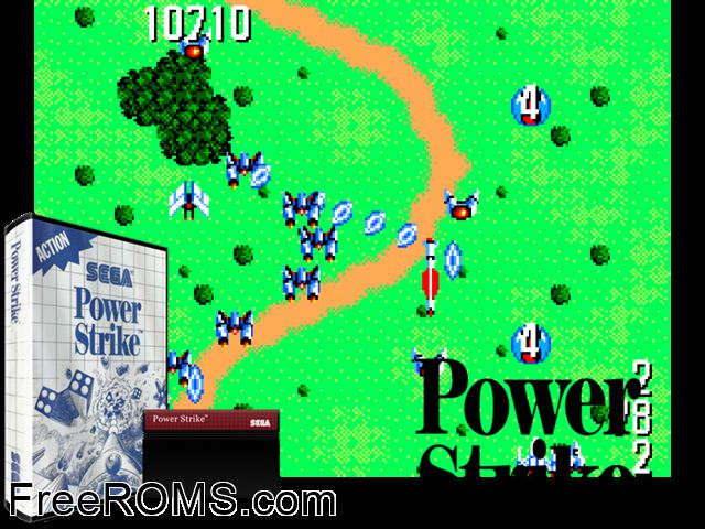 Power Strike Sega Master System game showing 3D box cover and gameplay screenshot