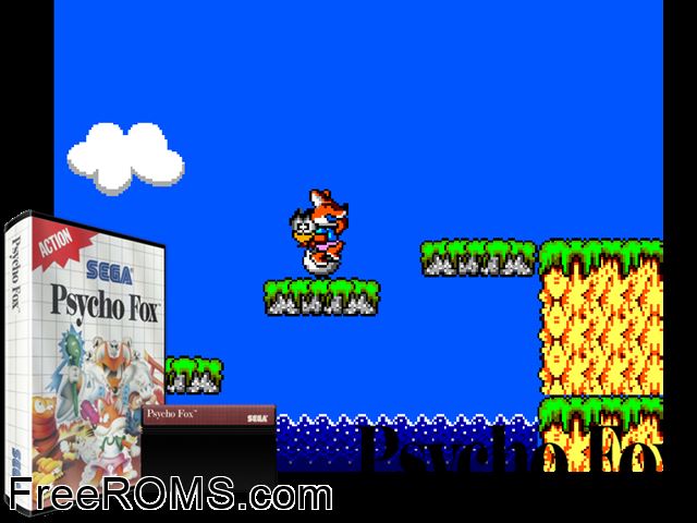 Psycho Fox Sega Master System game showing 3D box cover and gameplay screenshot