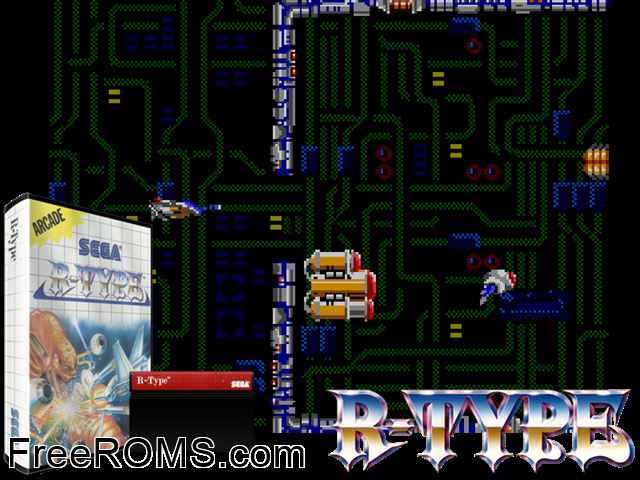 R-Type Sega Master System game showing 3D box cover and gameplay screenshot