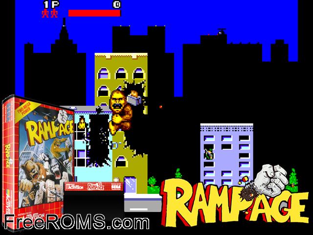 Rampage Sega Master System game showing 3D box cover and gameplay screenshot