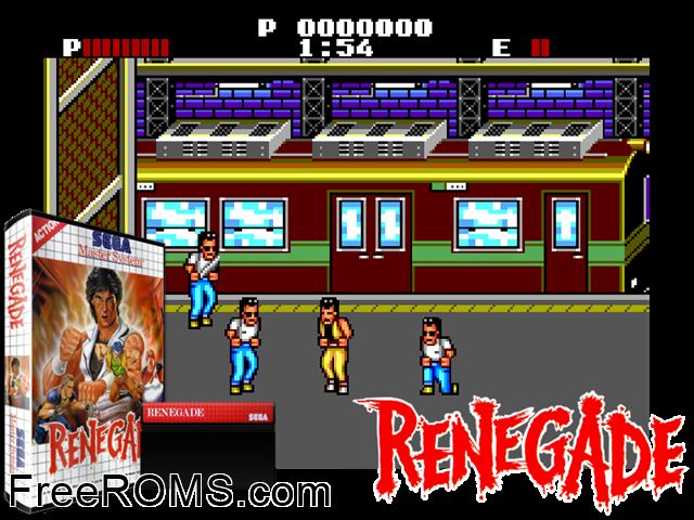 Renegade Sega Master System game showing 3D box cover and gameplay screenshot