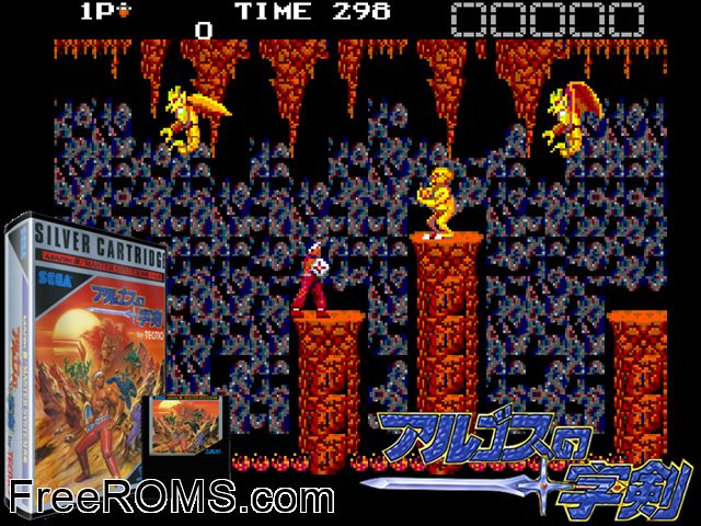 Rygar Sega Master System game showing 3D box cover and gameplay screenshot
