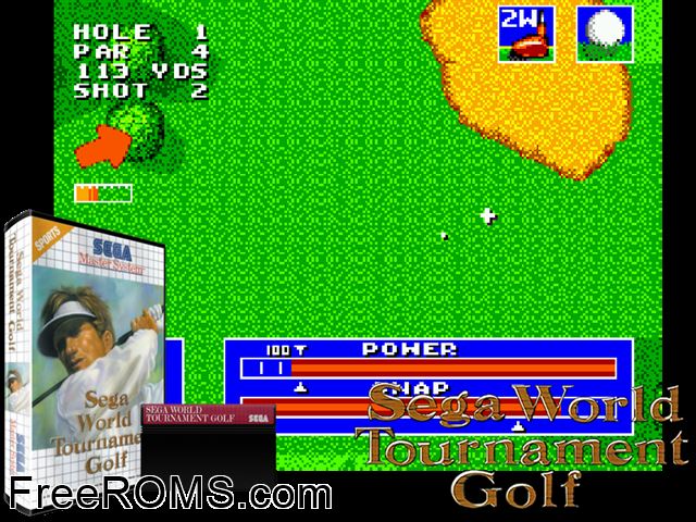 Sega World Tournament Golf Sega Master System game showing 3D box cover and gameplay screenshot