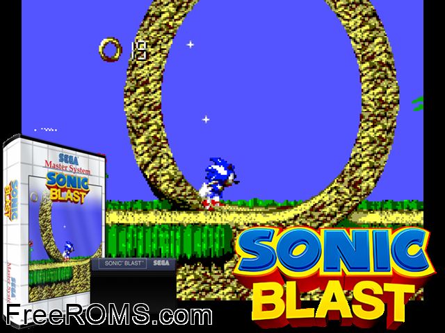 Sonic Blast Sega Master System game showing 3D box cover and gameplay screenshot