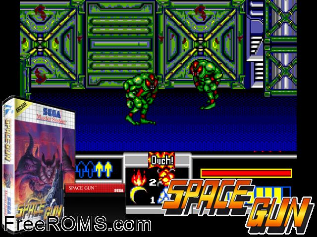 Space Gun Sega Master System game showing 3D box cover and gameplay screenshot