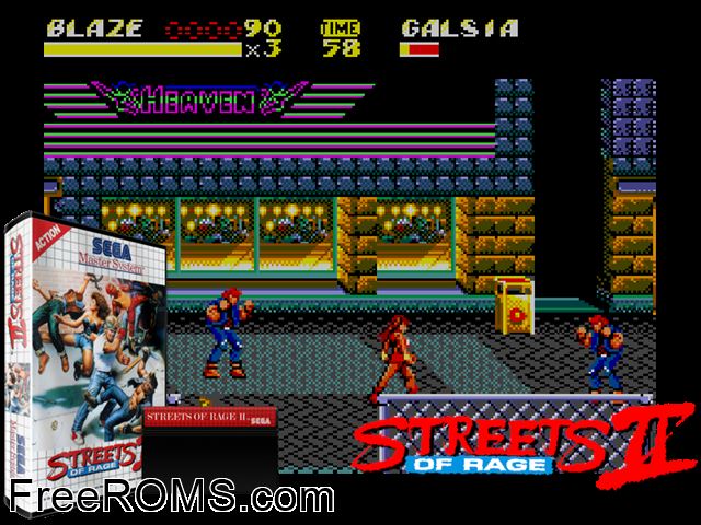 Streets of Rage II Sega Master System game showing 3D box cover and gameplay screenshot