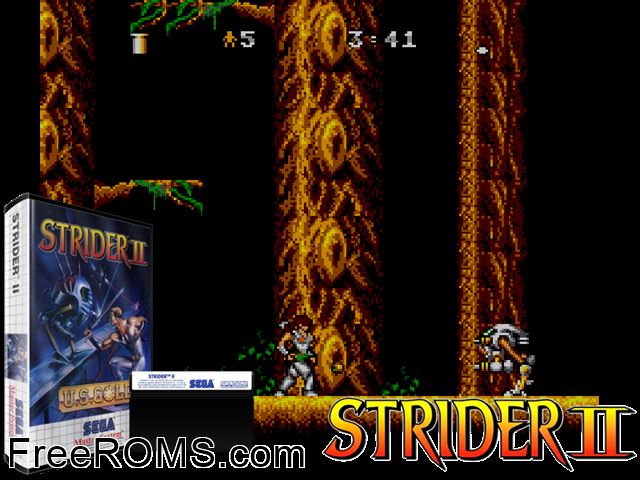 Strider II Sega Master System game showing 3D box cover and gameplay screenshot