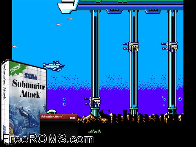 Submarine Attack Sega Master System game showing 3D box cover and gameplay screenshot
