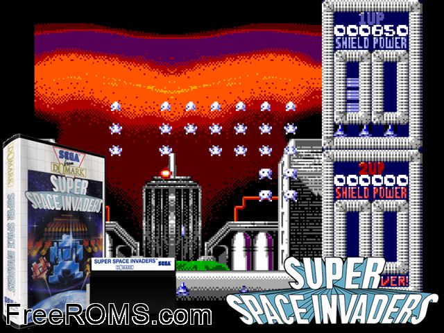 Super Space Invaders Sega Master System game showing 3D box cover and gameplay screenshot