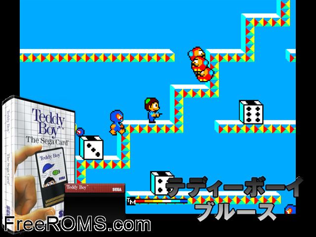 Teddy Boy Sega Master System game showing 3D box cover and gameplay screenshot