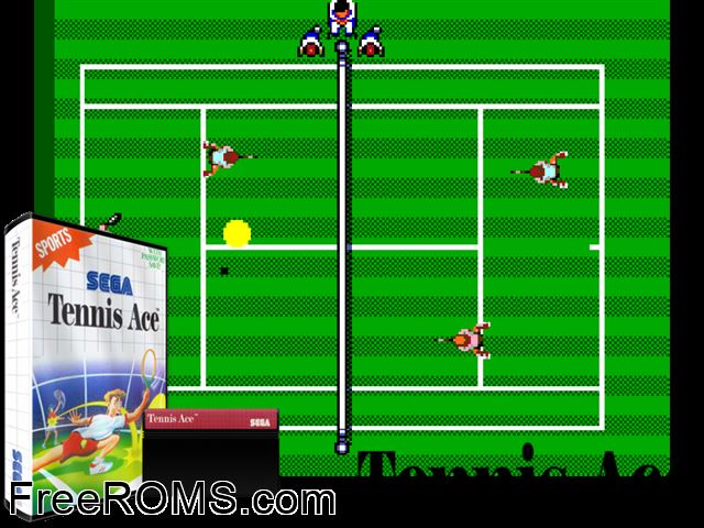 Tennis Ace Sega Master System game showing 3D box cover and gameplay screenshot
