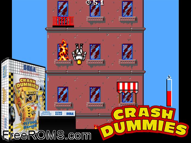 The Incredible Crash Dummies Sega Master System game showing 3D box cover and gameplay screenshot