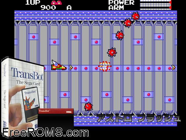 Transbot Sega Master System game showing 3D box cover and gameplay screenshot