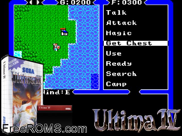 Ultima IV Sega Master System game showing 3D box cover and gameplay screenshot