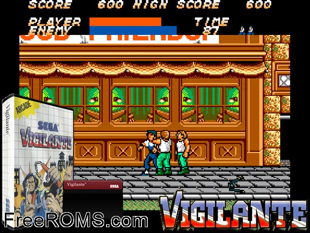 Vigilante Sega Master System game showing 3D box cover and gameplay screenshot