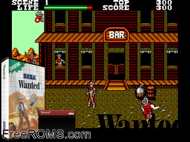 Wanted Sega Master System game showing 3D box cover and gameplay screenshot