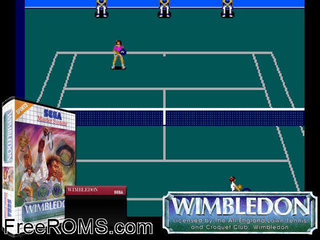 Wimbledon Sega Master System game showing 3D box cover and gameplay screenshot