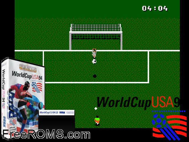 World Cup 94 Sega Master System game showing 3D box cover and gameplay screenshot