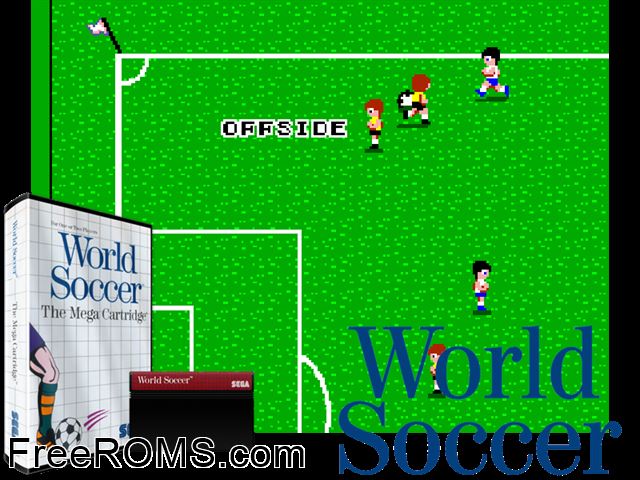 World Soccer Sega Master System game showing 3D box cover and gameplay screenshot