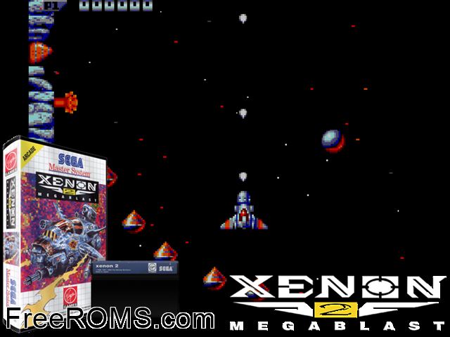 Xenon 2 Sega Master System game showing 3D box cover and gameplay screenshot