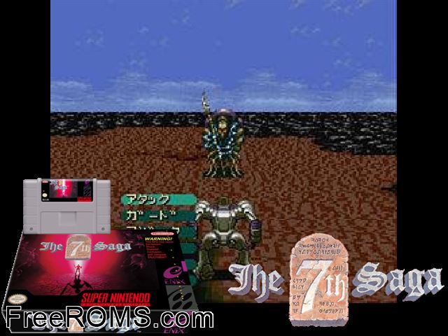 7th Saga, The SNES game showing 3D box cover and gameplay screenshot