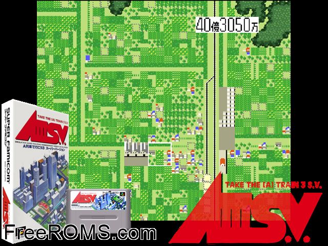 AIII S.V. - A Ressha de Ikou 3 Super Version SNES game showing 3D box cover and gameplay screenshot