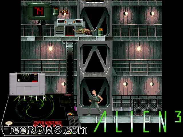 Alien 3 SNES game showing 3D box cover and gameplay screenshot