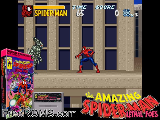 Amazing Spider-Man, The - Lethal Foes SNES game showing 3D box cover and gameplay screenshot