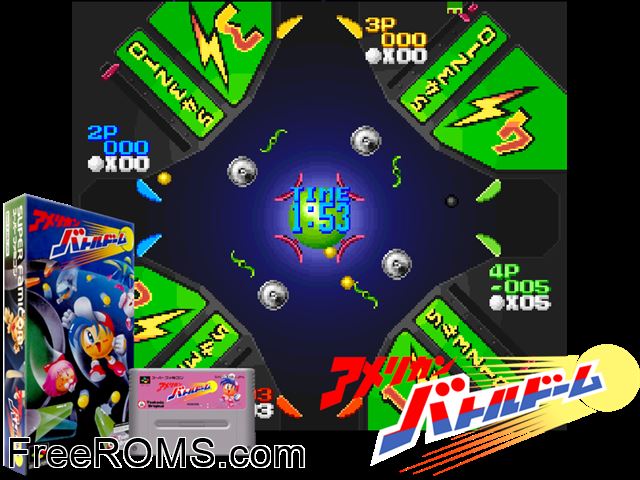 American Battle Dome SNES game showing 3D box cover and gameplay screenshot