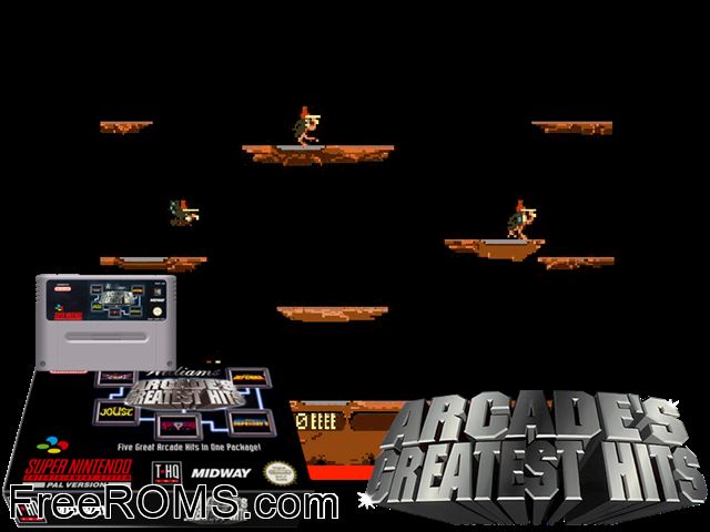 Arcade's Greatest Hits SNES game showing 3D box cover and gameplay screenshot