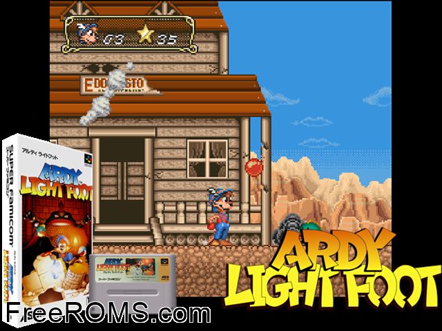 Ardy Lightfoot SNES game showing 3D box cover and gameplay screenshot