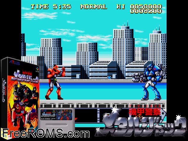 Armored Police Metal Jack SNES game showing 3D box cover and gameplay screenshot