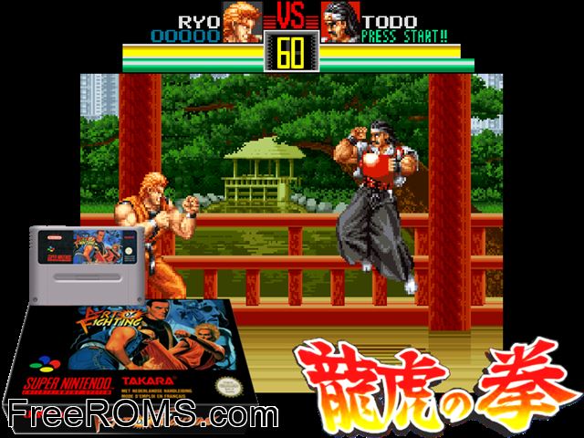 Art of Fighting SNES game showing 3D box cover and gameplay screenshot