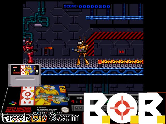 B.O.B. SNES game showing 3D box cover and gameplay screenshot