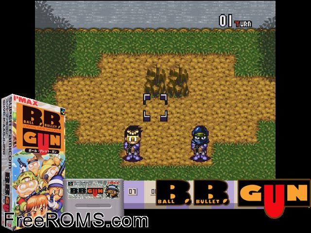Ball Bullet Gun SNES game showing 3D box cover and gameplay screenshot