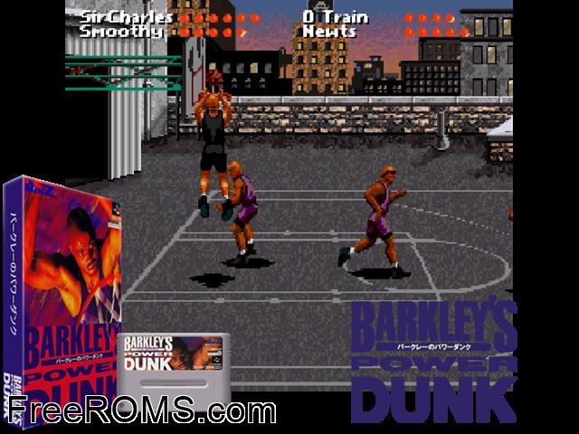 Barkley Shut Up and Jam! SNES game showing 3D box cover and gameplay screenshot