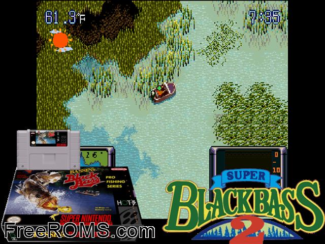 Bassin's Black Bass SNES game showing 3D box cover and gameplay screenshot