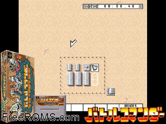 Battle Commander - Hachibushuu Shura no Heihou SNES game showing 3D box cover and gameplay screenshot