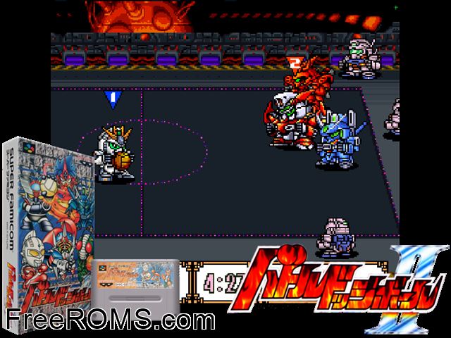 Battle Dodgeball II SNES game showing 3D box cover and gameplay screenshot