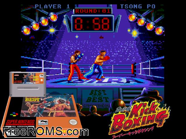 Best of the Best - Championship Karate SNES game showing 3D box cover and gameplay screenshot
