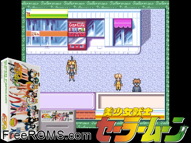 Bishoujo Senshi Sailor Moon - Another Story SNES game showing 3D box cover and gameplay screenshot